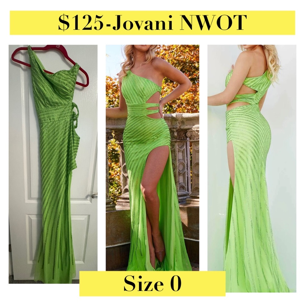 Jovani Lime Green One Shoulder Dress